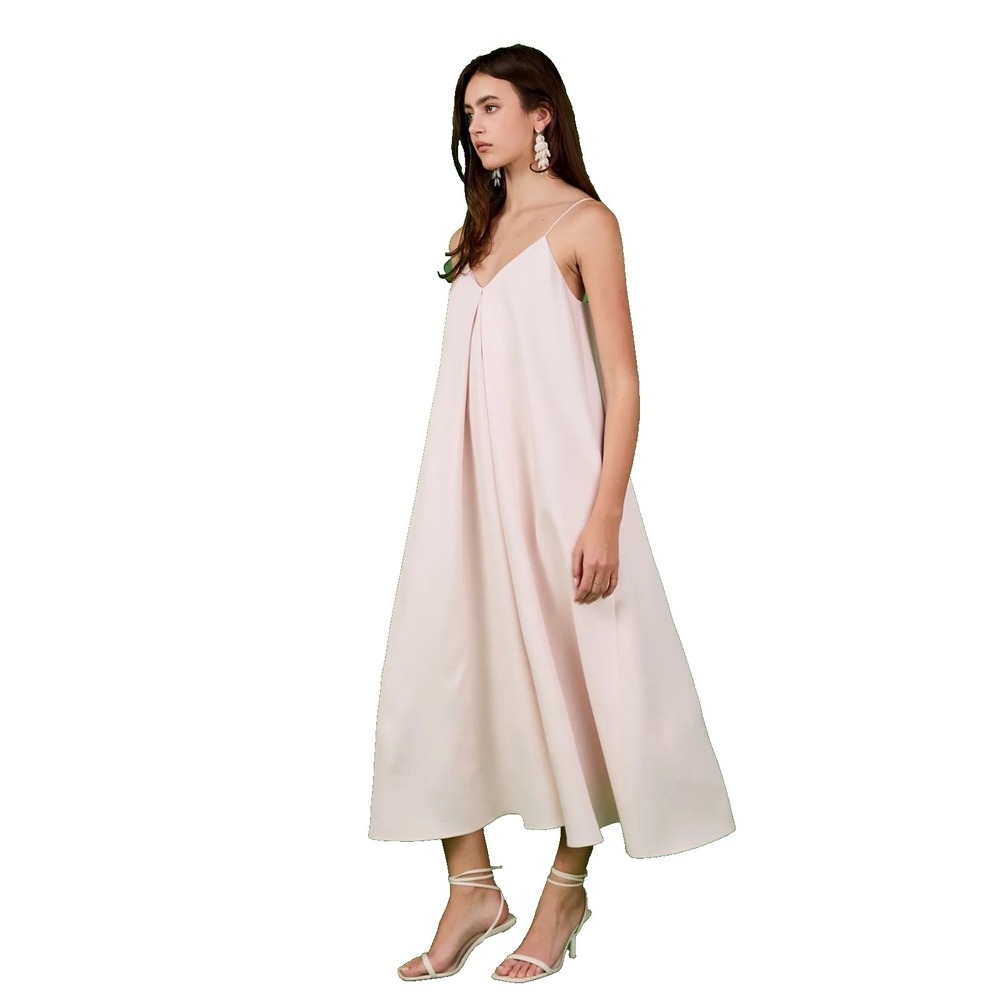Endless Rose Godet Voluminous Midi Dress Blush Pink V-Neck Size XS
